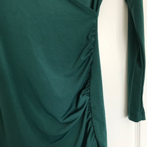 FOREVER 21 Collar Up V-Neck Wrap Bodycon Dress XS Royal Green Long Sleeve - Picture 5 of 12